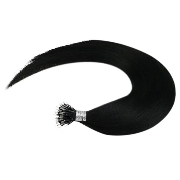 Pre Bonded Nano Ring Black Human Hair Extensions Straight #1