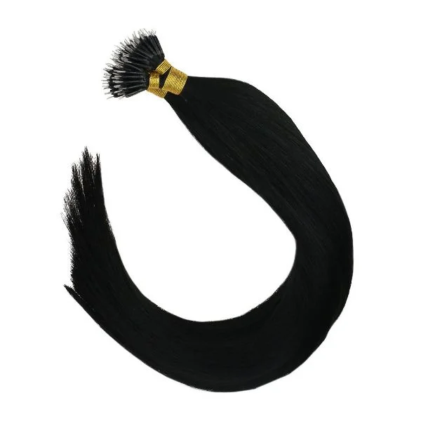 Pre Bonded Nano Ring Black Human Hair Extensions Straight #1