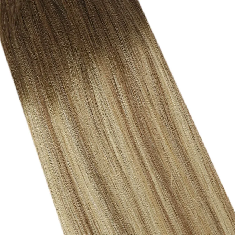 Moresoo Remy PU Seamless Clip In Hair Straight Balayage Brown With Blonde(#3/8/22)