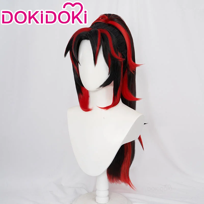 【Ready For Ship】DokiDoki Anime Cosplay  Wig Long Pony Tail Black Red Hair