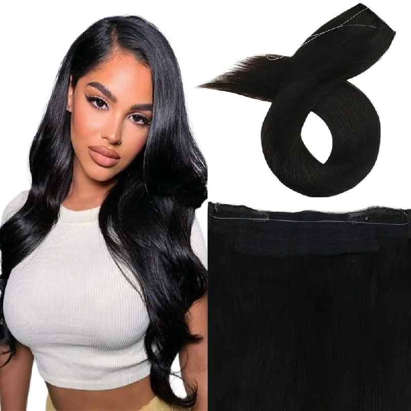 Sunny Hair Halo Hair Extensions Jet Black Silky Straight #1