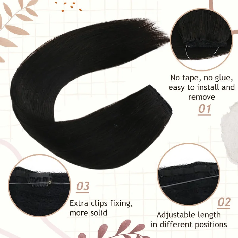 Sunny Hair Halo Hair Extensions Jet Black Silky Straight #1