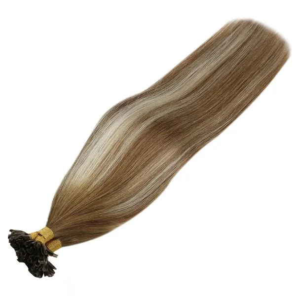 U Tip Human Hair Extensions Balayage Brown with Blonde Highlights #6/60/6