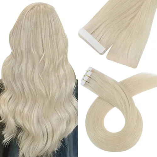 Moresoo Platinum Blonde Virgin Seamless Injection Tape in Human Hair Extensions Hair(#60)