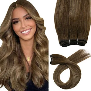 Sew in Extensions Real Hair Bundles Virgin Human Hair Weft Balayage Brown Ombre Blonde  #4/27/4