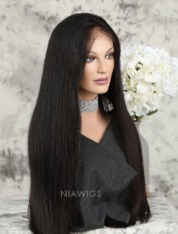 Silky Straight Human Hair Lace Front Wigs With Natural Hairline