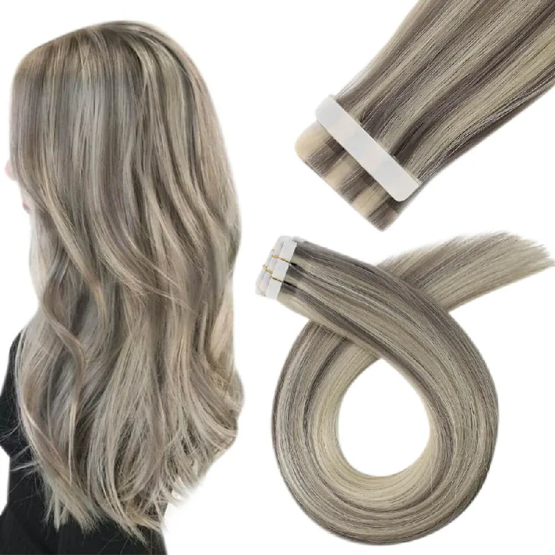 [US Only][Fixed Price $59.99]Invisible Virgin Tape in Hair Extensions Seamless Injection Highlights Silver with Blonde #P19A/60