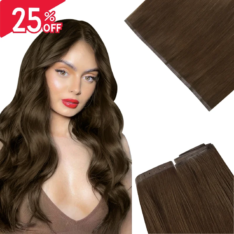 [USA Only] Virgin Weft Hair Extension Invisible Hole PU Flat Weft Brown Hair Weft # 4