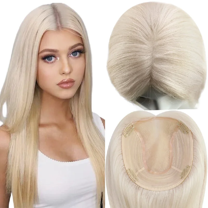 Lightest Blonde Virgin Hair Mono Topper Clip in Toupee #60