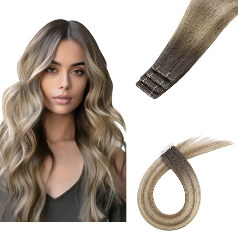 Tape in Hair Extensions Brown Blonde Real Human Virgin Hair Extensions #5/7/20