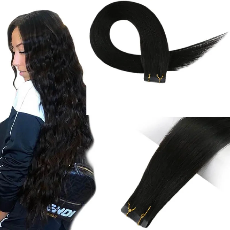 Moresoo Virgin Tape in Hair Top Quality Real Human Hair Off Black (#1B)