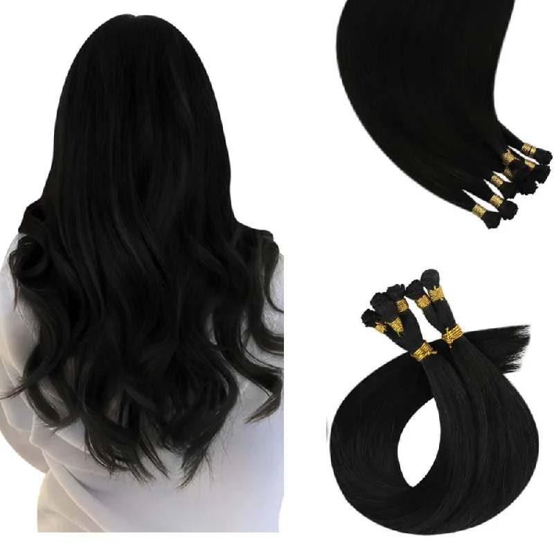 Vivien Virgin+ Hand-tied Natural Real Human Hair Weft Extensions Jet Black #1