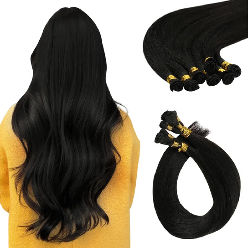 Vivien Virgin+ Hand-tied Real Human Hair Weft Extensions Off Black #1b