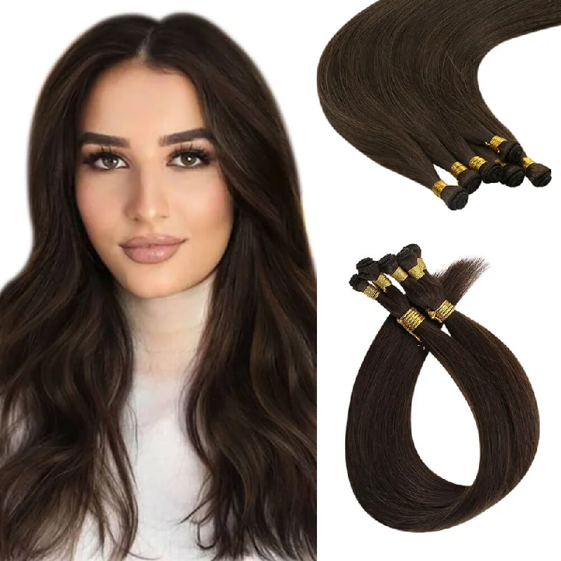 Vivien Virgin+ Hand-tied Real Human Hair Weft Extensions Medium Brown #4