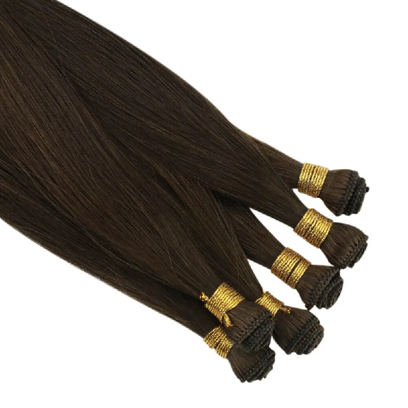 Vivien Virgin+ Hand-tied Real Human Hair Weft Extensions Medium Brown #4