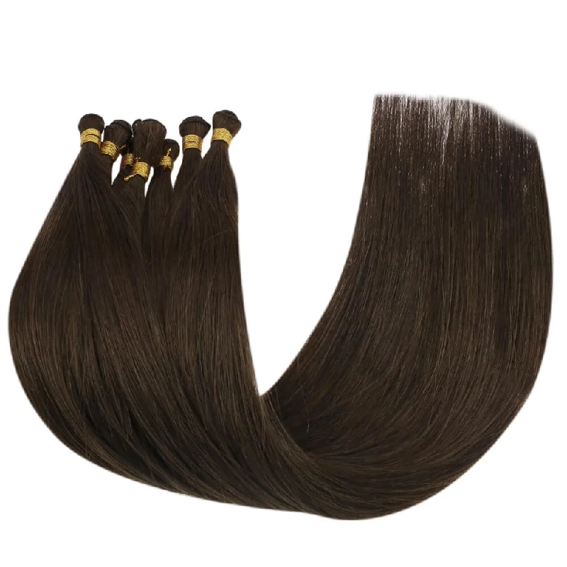 Vivien Virgin+ Hand-tied Real Human Hair Weft Extensions Medium Brown #4