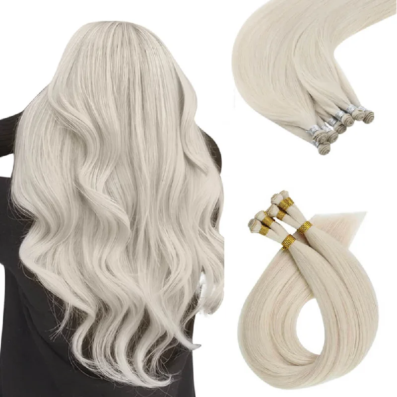 Vivien Virgin+ Hand-tied Real Human Hair Weft Natural Hair Platinum Blonde #60a