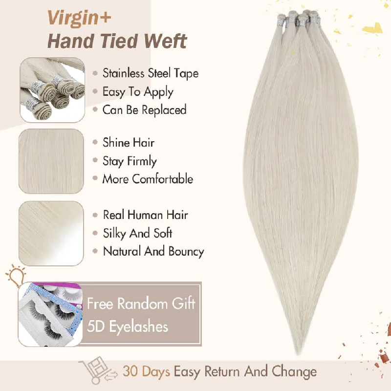 Vivien Virgin+ Hand-tied Real Human Hair Weft Natural Hair Platinum Blonde #60a