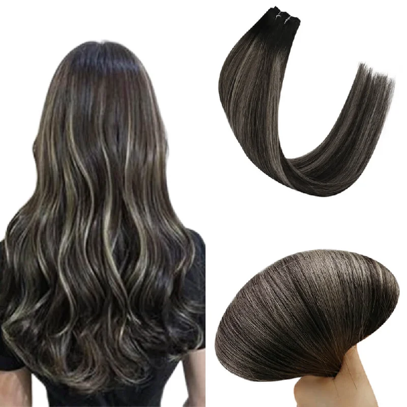 Sunny Hair Virgin Machine Hair Weft Extensions Balayage Color #1B/SILVER/1B