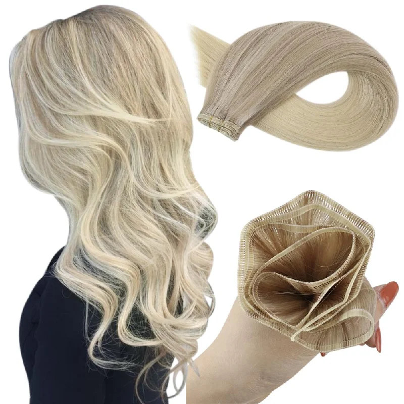 Moresoo Virgin Sew In Flat Silk Weft Hair Extensions Balayage Blonde Color(#18/22/60)