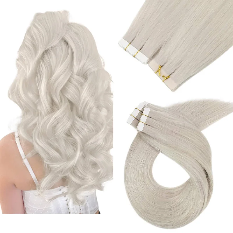 Tape in Hair Extensions Real Human Virgin Hair Invisible Straight Hair White Blonde #1000