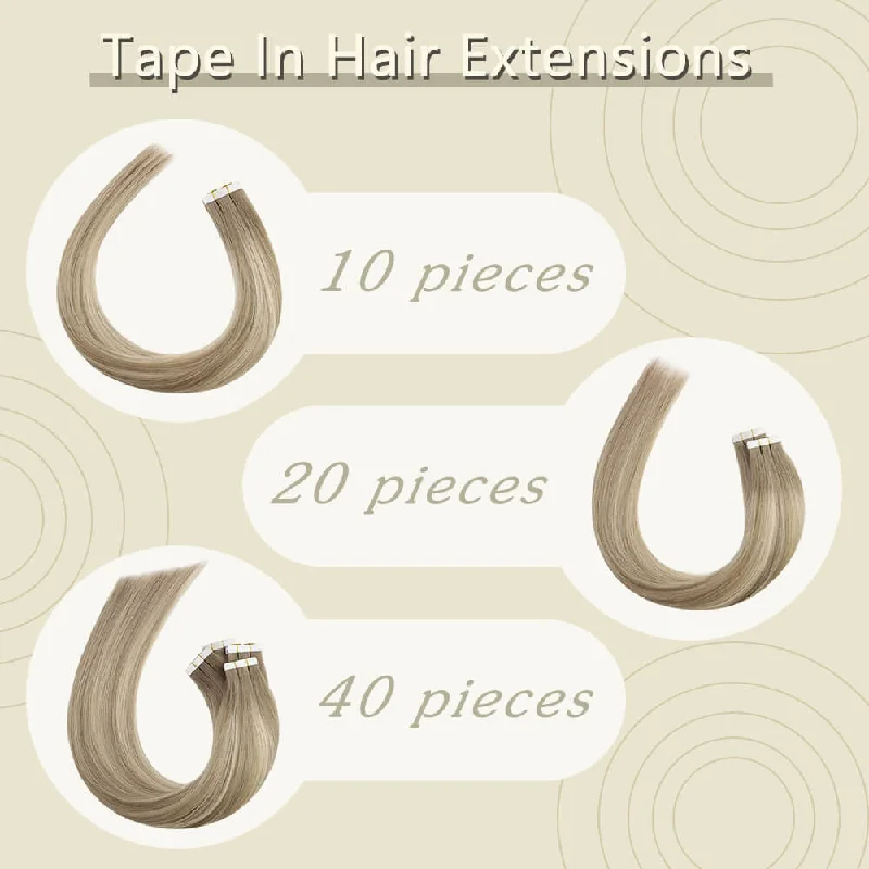 Tape in Hair Extensions Real Human Virgin Hair Invisible Straight Hair White Blonde #1000