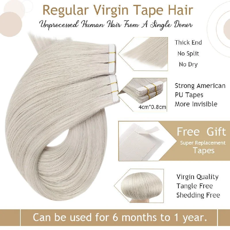 Tape in Hair Extensions Real Human Virgin Hair Invisible Straight Hair White Blonde #1000