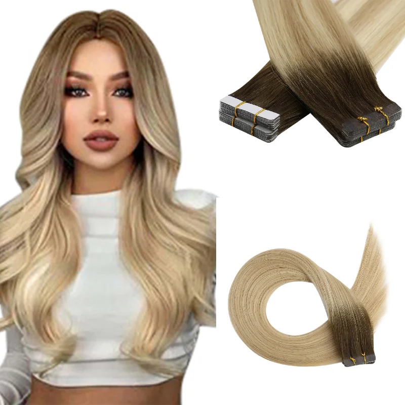 Balayage Color Real Human Virgin Hair Extensions Tape in Hair #2/18/22