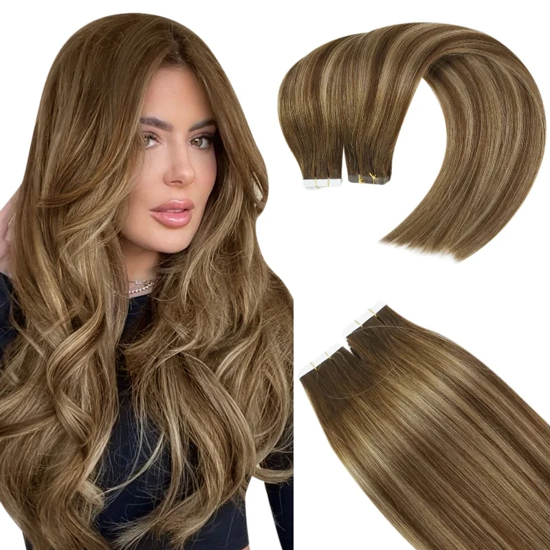 Virgin Tape in Human Hair Extensions Balayage Brown and Blonde #4/4/27