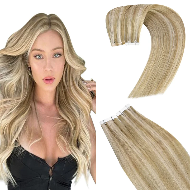 [NEW]Virgin Tape in Human Hair Extensions with Blonde Highlights for Thin Hair #P16/22