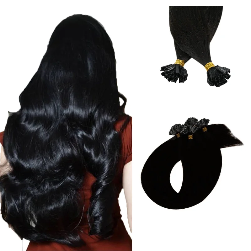 U tip Hair Extensions Jet black Human Virgin Hair Nail Tip Hair Extensions #1