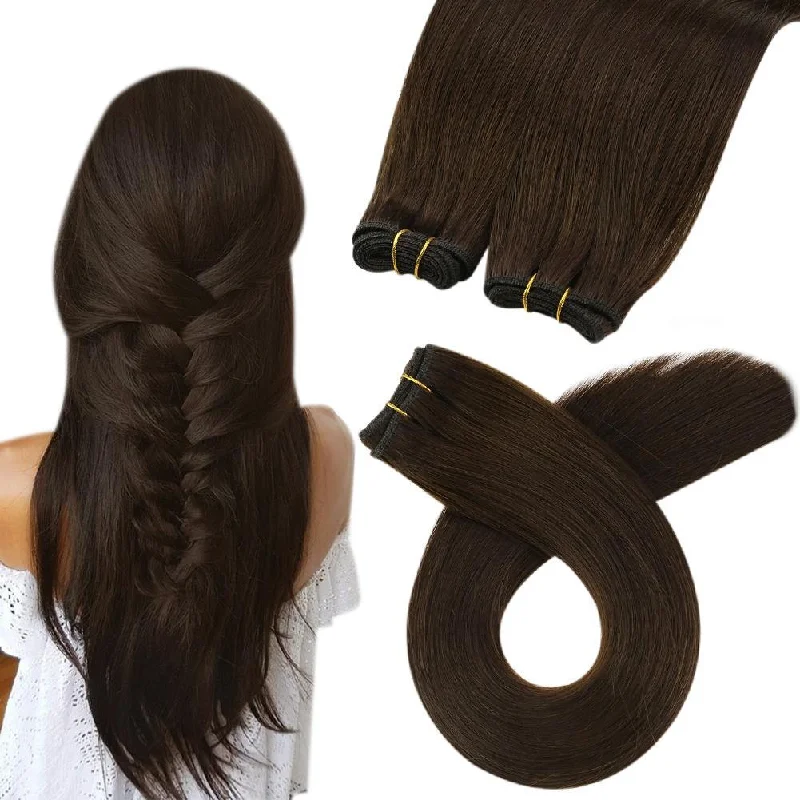 Sew in Hair Extensions Chocolate Brown Virgin Hair Weft Bundles Weave Real Human Hair For Women #4