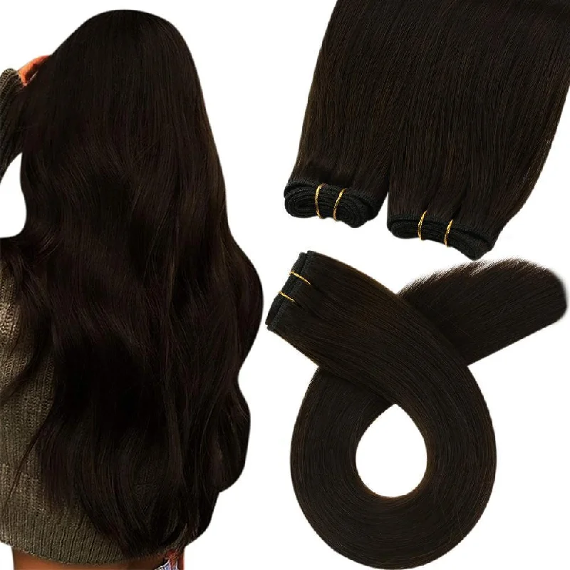 Sew in Hair Extensions Darkest Brown Virgin Hair Weft Bundles Weave Real Human Hair #2