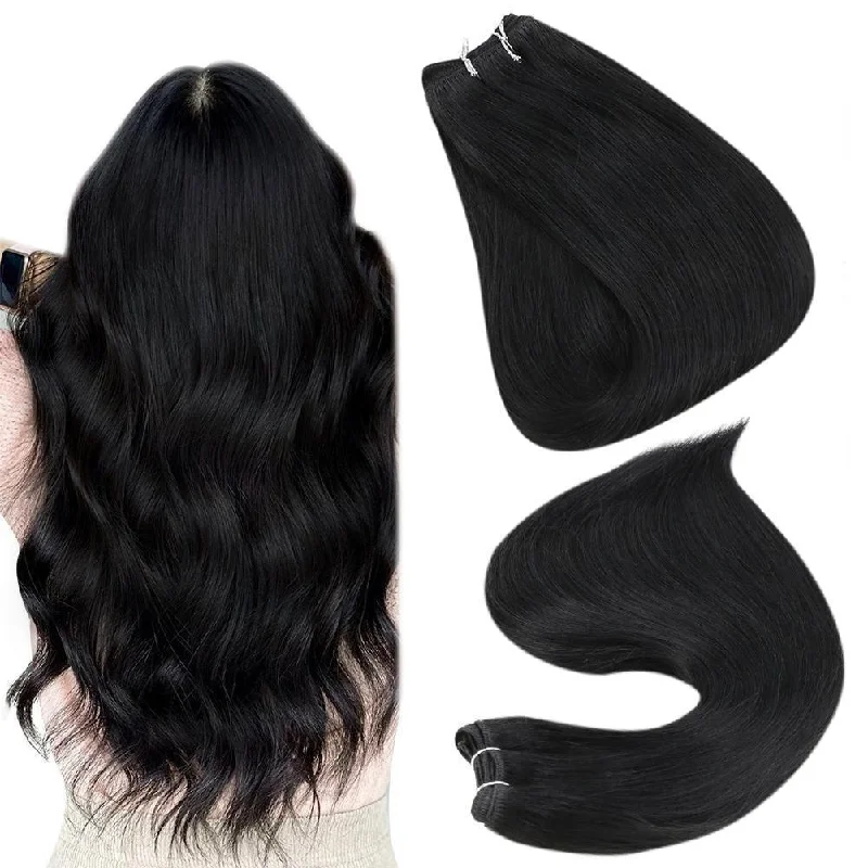 Sew In Hair Weft Pure Color Jet Black Silky Straight Bundle Real Human Remy Hair Weave Extensions #1