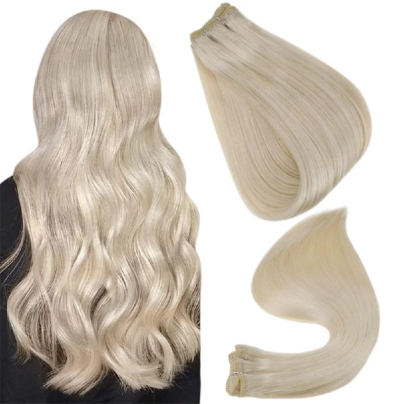 Sew In Hair Weft Color PlatInum Blonde Silky Straight Real Remy Human Hair Extensions Bundle #60