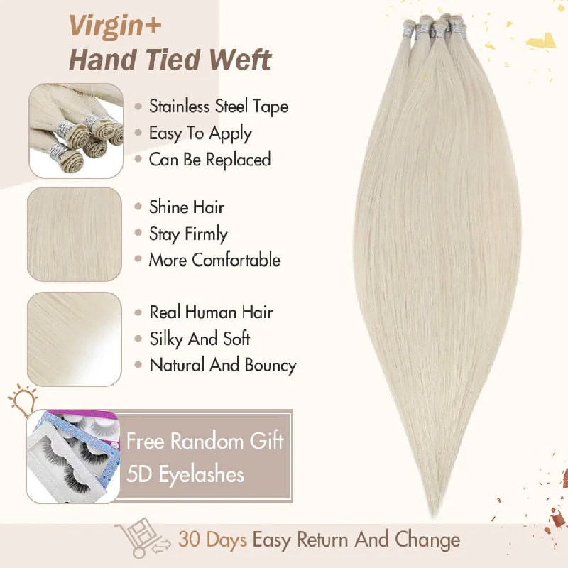 Vivien Virgin+ Hand-tied 100% Real Human Hair Weft Extensions Blonde #60