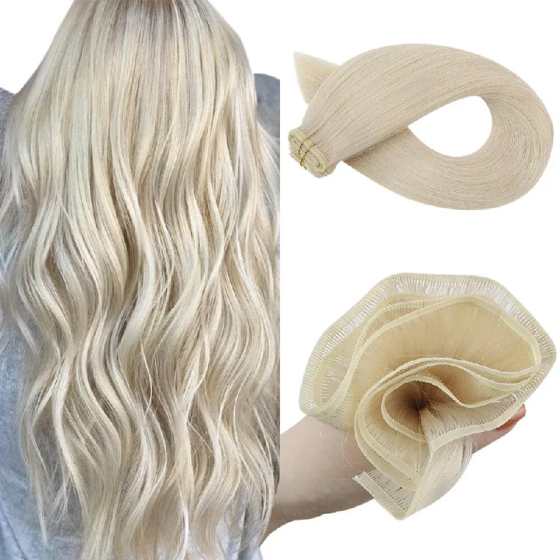 Moresoo Virgin Sew In Flat Hair Weft Human Hair Extensions Platinum Blonde (#60)