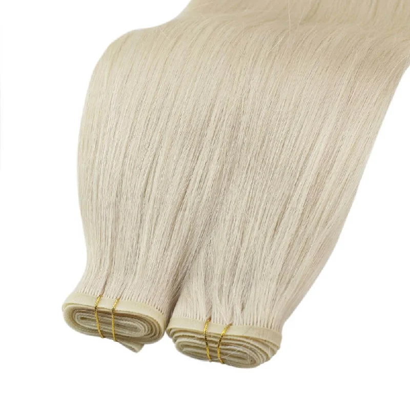 Moresoo Virgin Sew In Flat Hair Weft Human Hair Extensions Platinum Blonde (#60)